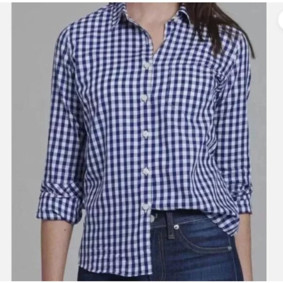 UNTUCKit Women's Blue and White Gingham Belleza Button Up Long Sleeve Shirt Sz 4 - Picture 1 of 13